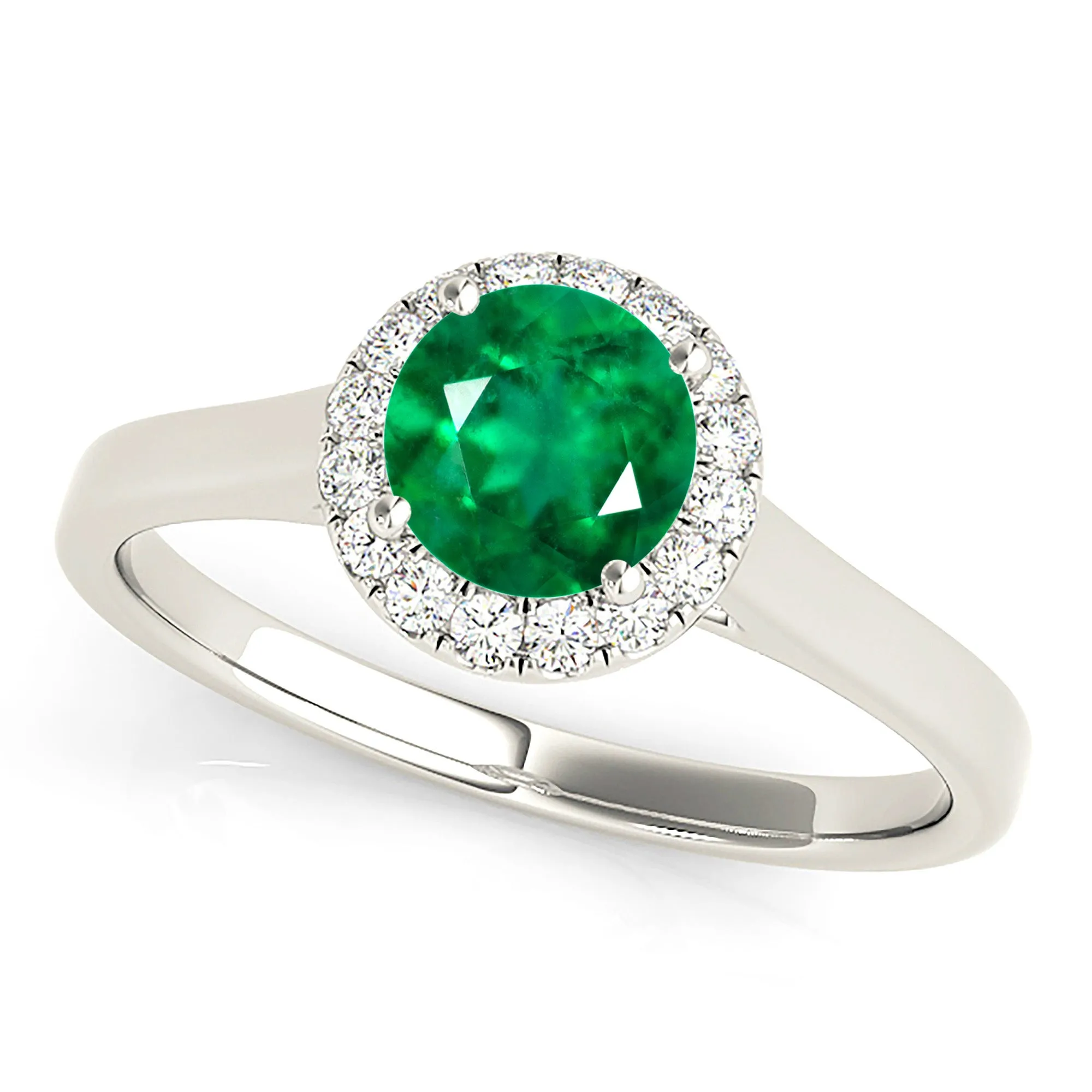 1.15 ct. Genuine Emerald Ring With Halo And Solid Gold Shank
