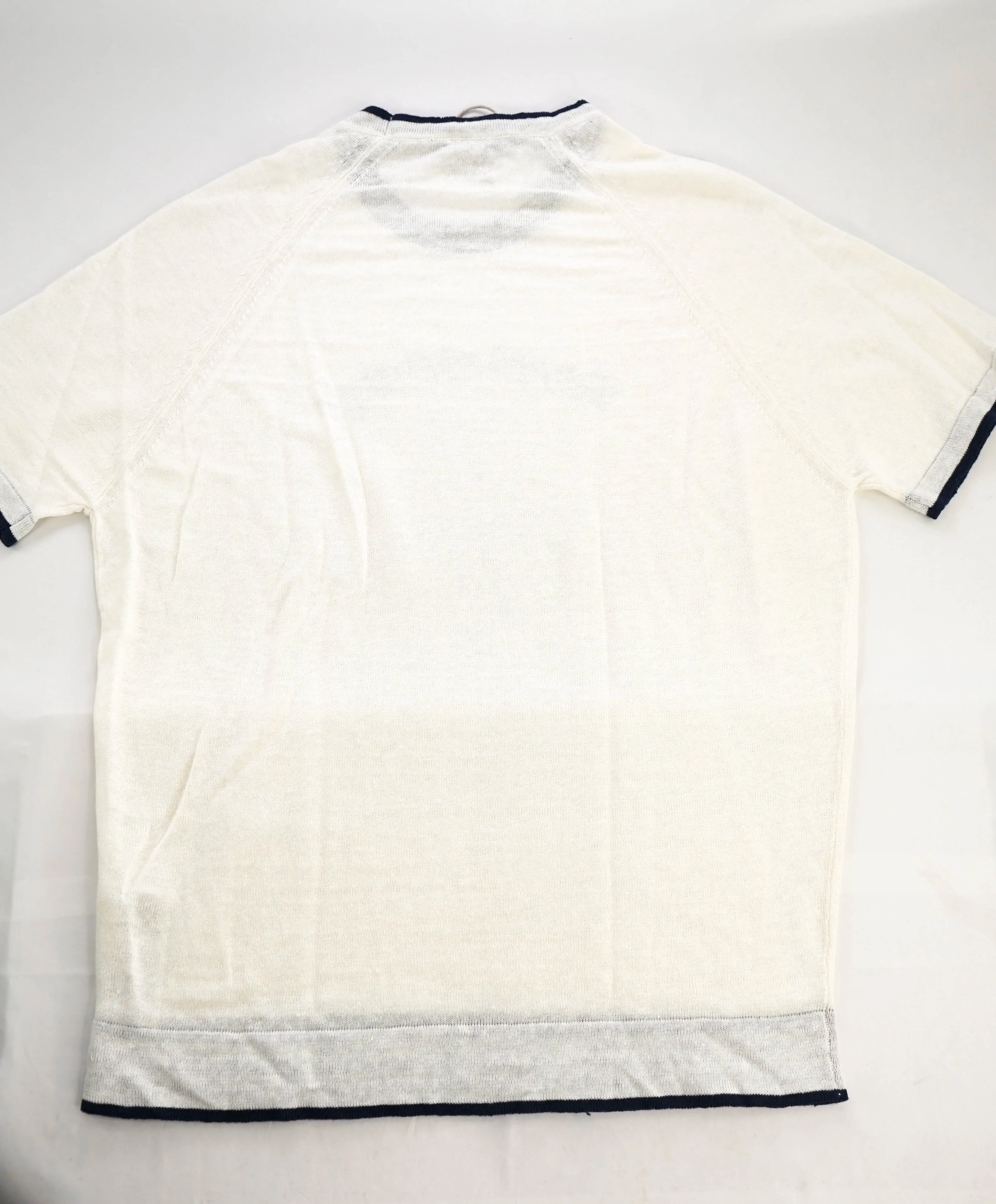$795 ELEVENTY - LINEN Ivory/Navy Pocket Front Sweater T-Shirt - M