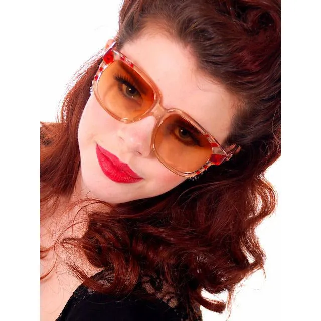 Vintage Emmanuelle Khanh Paris Sunglasses Big 1980s Red/Clear Frames 8080-401