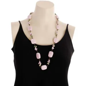 Vintage Miriam Haskell Necklace & Ears Pink Poured Glass Large Beads