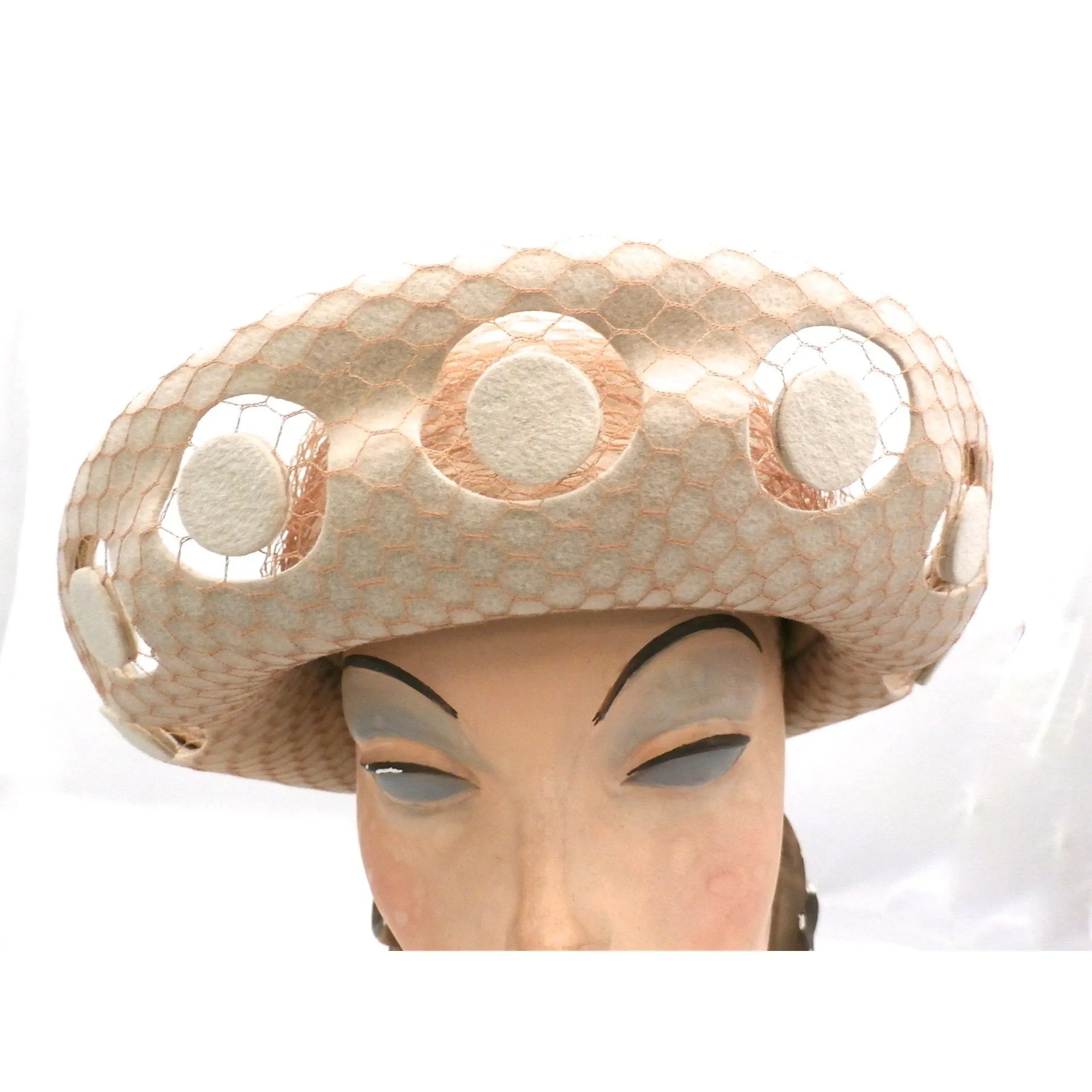 Vintage Schiaparelli Hat Turned Up Brim Open Work Late 1950s Floating Discs